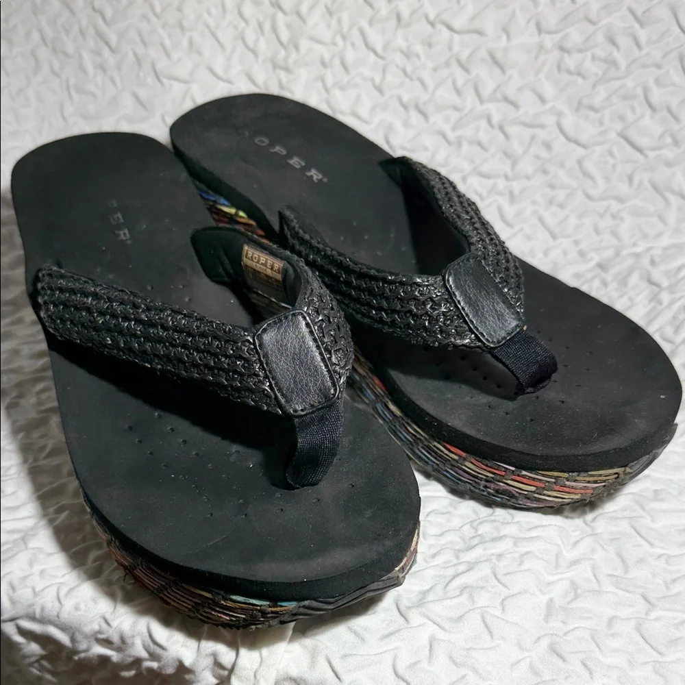 Roper Women's Black and Multicolor Wedge Sandals